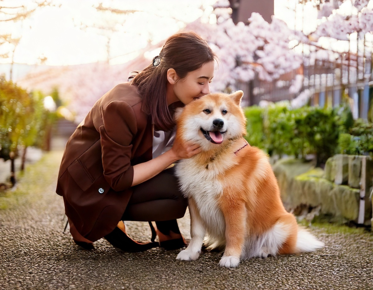 女性と秋田犬